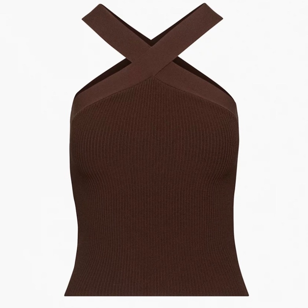 Aritzia Babaton Sculpt Knit Criss Cross Tank XL Coffee Bean